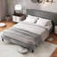 Base de lit grand format avec tête de lit tapissier en tissu de lin et support en lattes de bois-1449374486