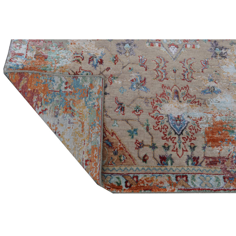 Hand Knotted Abstract Area Rug, Rectangle 6' x 9'