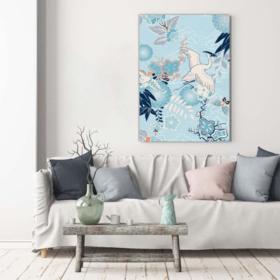 Crane And Flowers - Wrapped Canvas Print