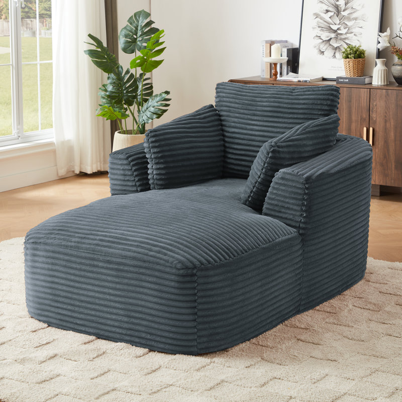 45.3" Cloud Couch, Corduroy Chaise Lounge Chair for Small Spaces, Gray Foam Padding