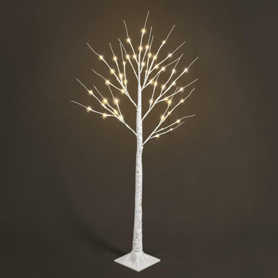 4FT White Pre-Lit Birch Tree w/48 Warm White LED Lights, 48 Inch Full Artificial White Twig Tree for Festival Decoration