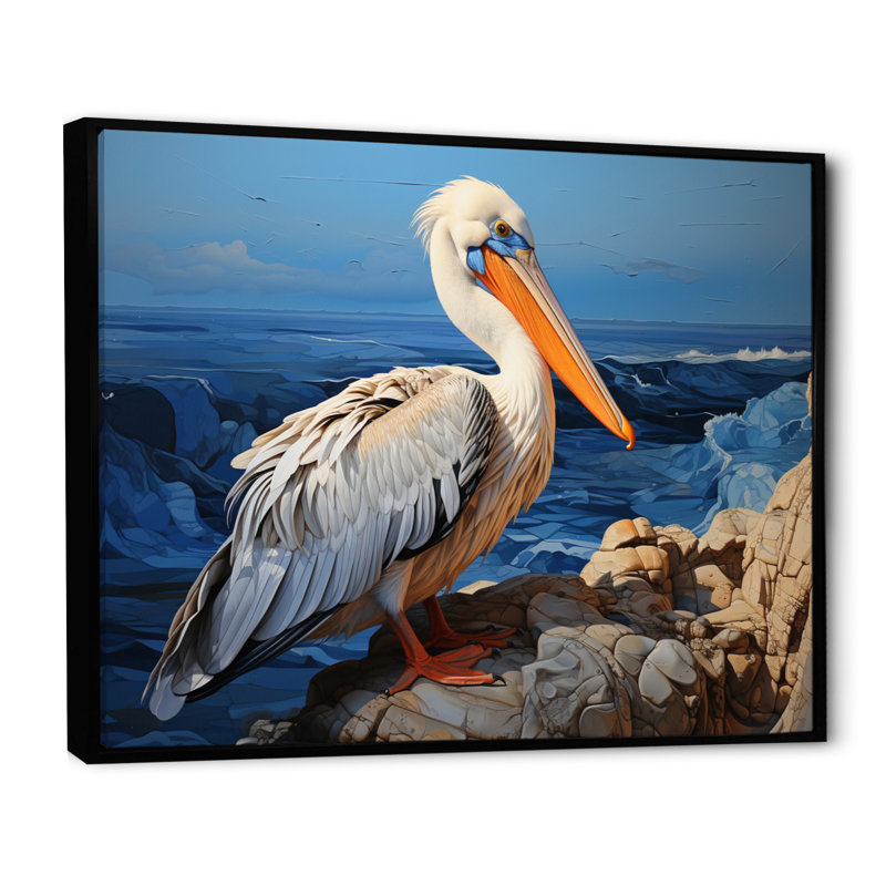 Grey Pelican Pelicans Perch - Animals Wall Decor, H 24 po x l 32 po x P 1 po, Cadre flottant noir
