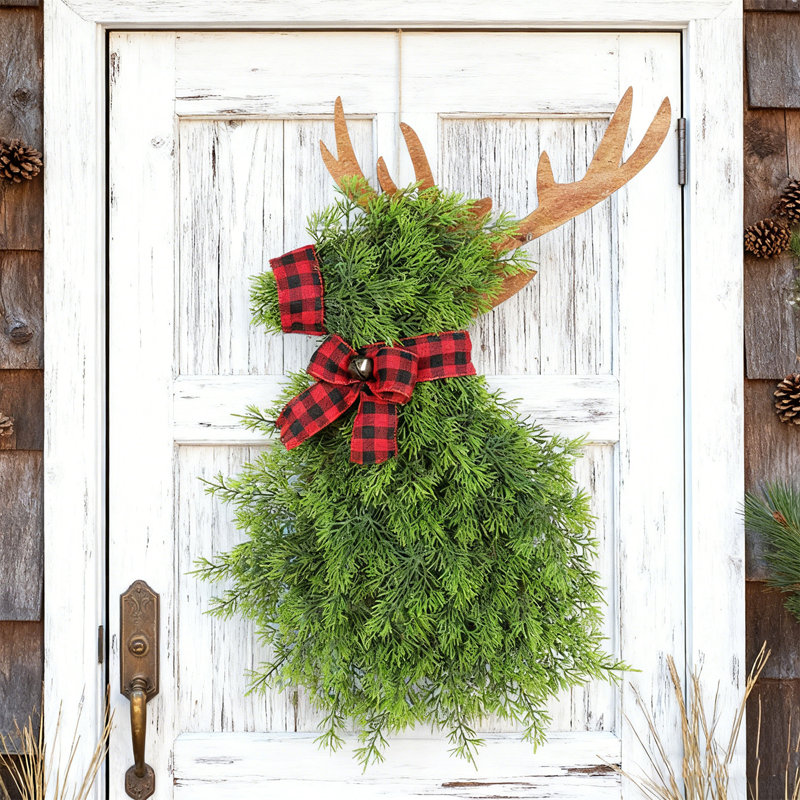 Couronne de sapin de Noël artificielle de Noël, décoration festive de 21 pouces pour la porte d'entrée, décoration de Noël intérieure extérieure avec des arcs
