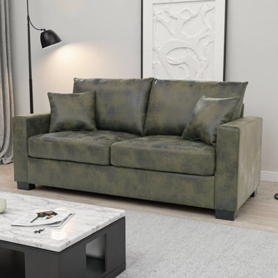 69" Mid-Century Modern Two-Seater Sofa Foil Fabric | Compact Apartment Couch with 2 Throw Pillows, Soft Foam Cushions & Square Arms for Living Room & Office