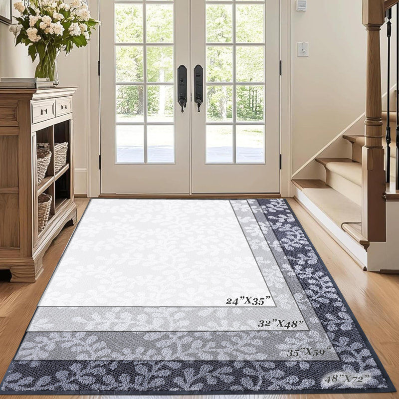 Floral Outdoor Indoor  Dirt Resistant Absorbent Non-Slip TPE Backing and Washable Low-Profile Indoor Mats for Entry,Kitchen,Garden