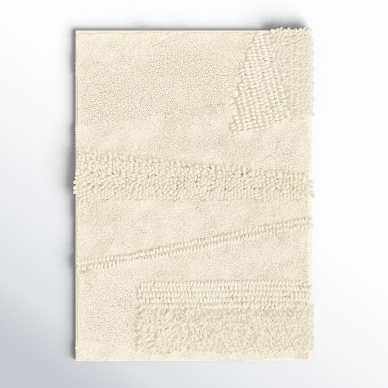 Laverne High/Low Stain/Fade Resistant Non-Slip Machine Washable Bath Mat, 17" W x 24" L, Parchment