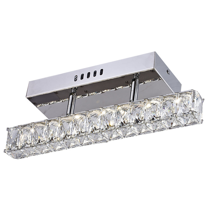Applique murale 1 lumière DEL en acier inoxydable chromé avec détails en cristal transparent