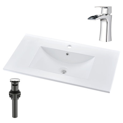Lavabo de salle de bain intégré en céramique 32 po avec robinet à un trou et drain escamotable