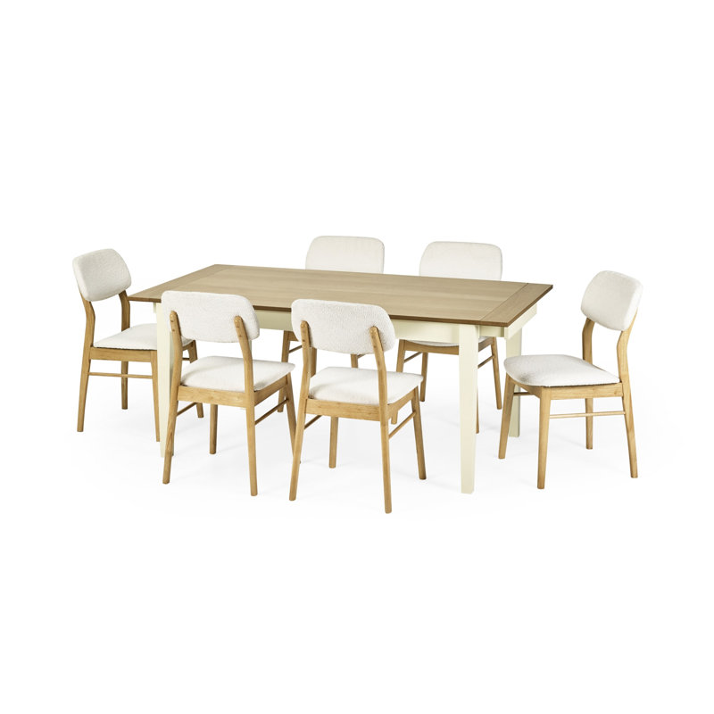 Extendable Solid Wood Base Dining Table, Oak Wood, Cream