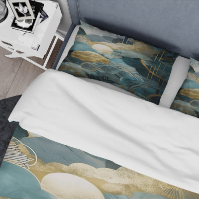 Ensemble de housse de couette en microfibre / polyester abstrait bleu et doré