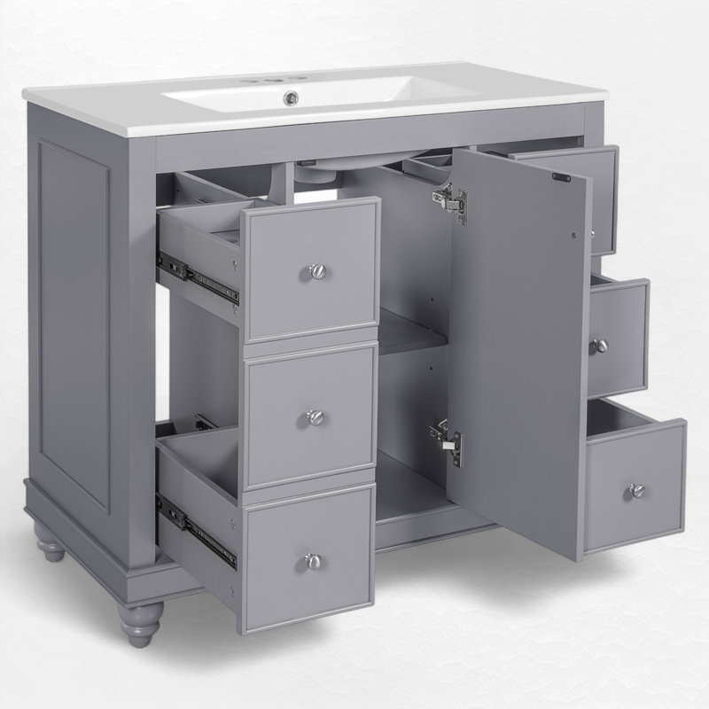 Debie 36'' Single Bathroom Vanity with Resin Top, Gray