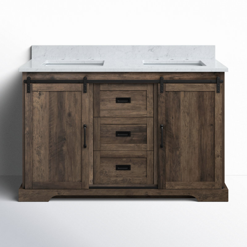 Ensemble de meuble-lavabo double 54 po Cayden, Blanc de Carrare, Canella brun