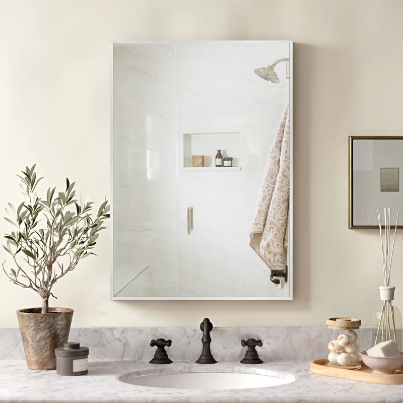 Miroir de salle de bain mural Talma, Gris clair, H 38 po x l 26 po