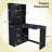 Computer Desk with Glass Cabinets & Built-In LED Lights, Corner L-Shaped Office Desk with USB Charging Ports-1558630892