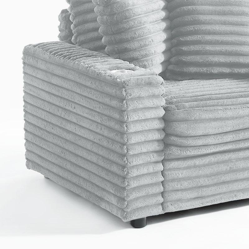 Ermia Modern Faux Fur Accent Chair with Cup Holder and Two Pillows, Gray