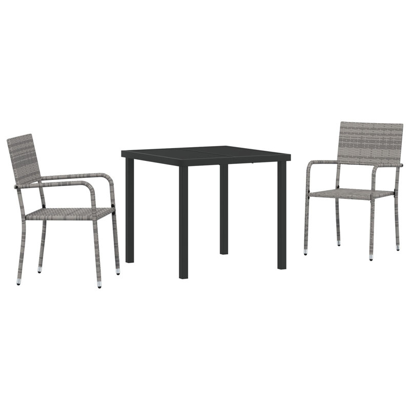 2 - Person Patio Dining Set with Square Table, Black