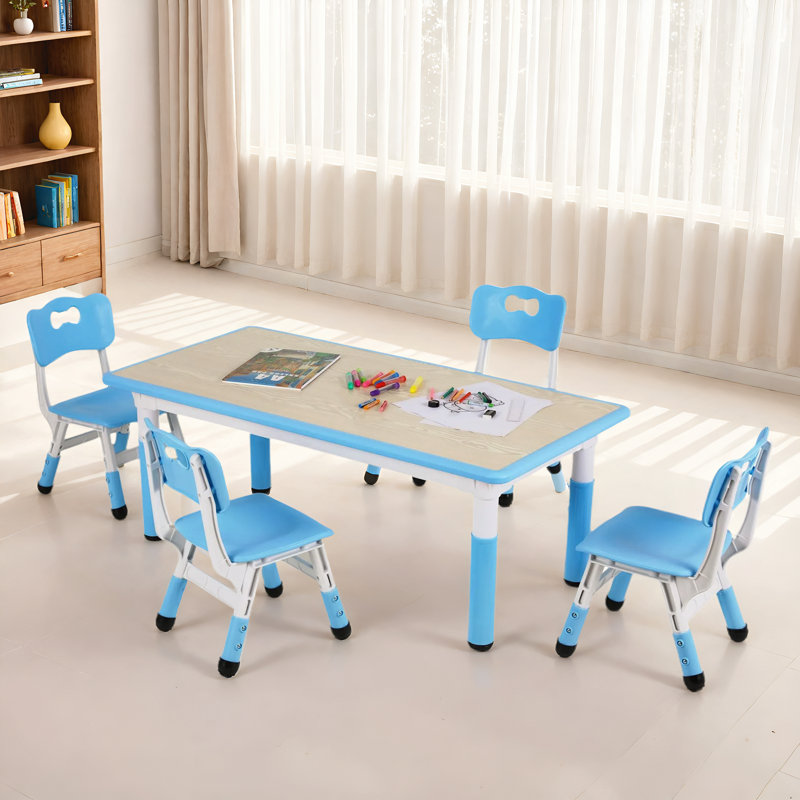Kids Table and 4 Chair Set, Height Adjustable Toddler Table and Chair Set, Non-Slip Legs, Graffiti Desktop, Large Children Activity Table