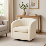 Swivel Mid-Century Modern Accent Tub Chair with Faux Shearing Upholstery and Hidden Base