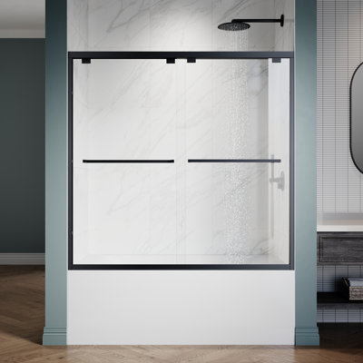 Porte de douche semi-sans cadre 60 po x l 60 po x H 58 po avec verre trempé transparent de 1/4 po (6 mm)