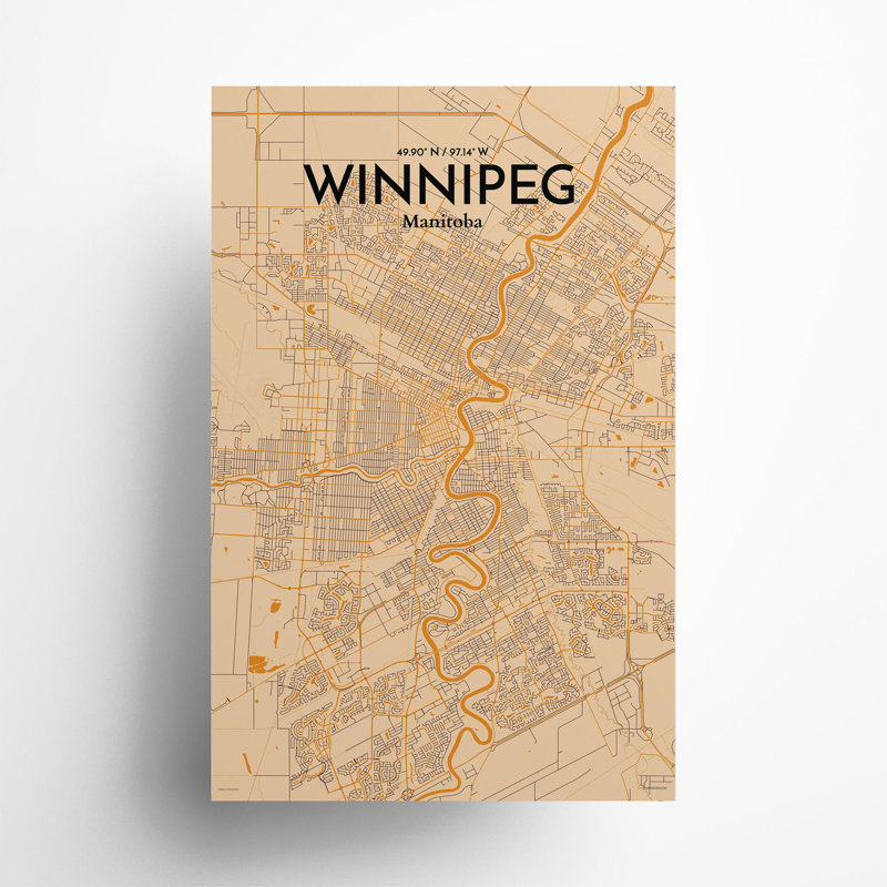 Winnipeg, carte de la ville, impression rétro, H 17 po x l 11 po