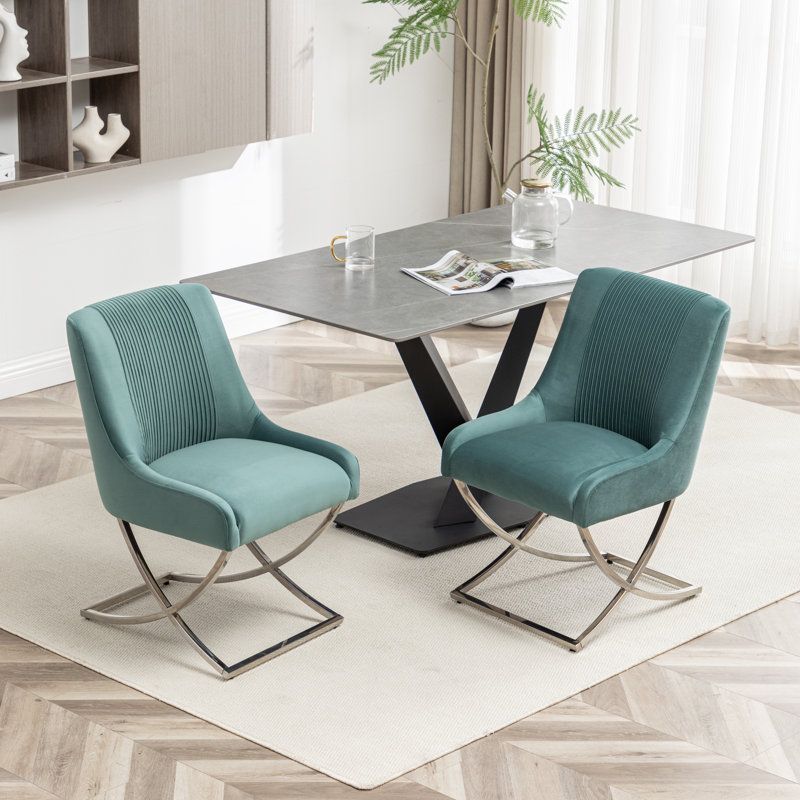 Chaise d'appoint rembourrée en velours Elian, Vert