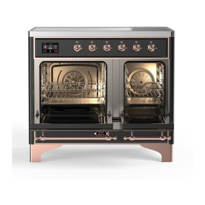 Cuisinière à induction 40 pouces avec 6 éléments à induction ILVE Majestic II Series (porte en verre), Graphite mat / cuivre
