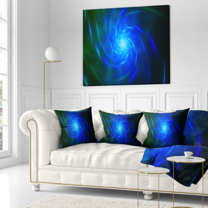 Fractale tourbillon - coussin abstrait imprimé, 18 po x 18 po, Bleu, Coussin décoratif