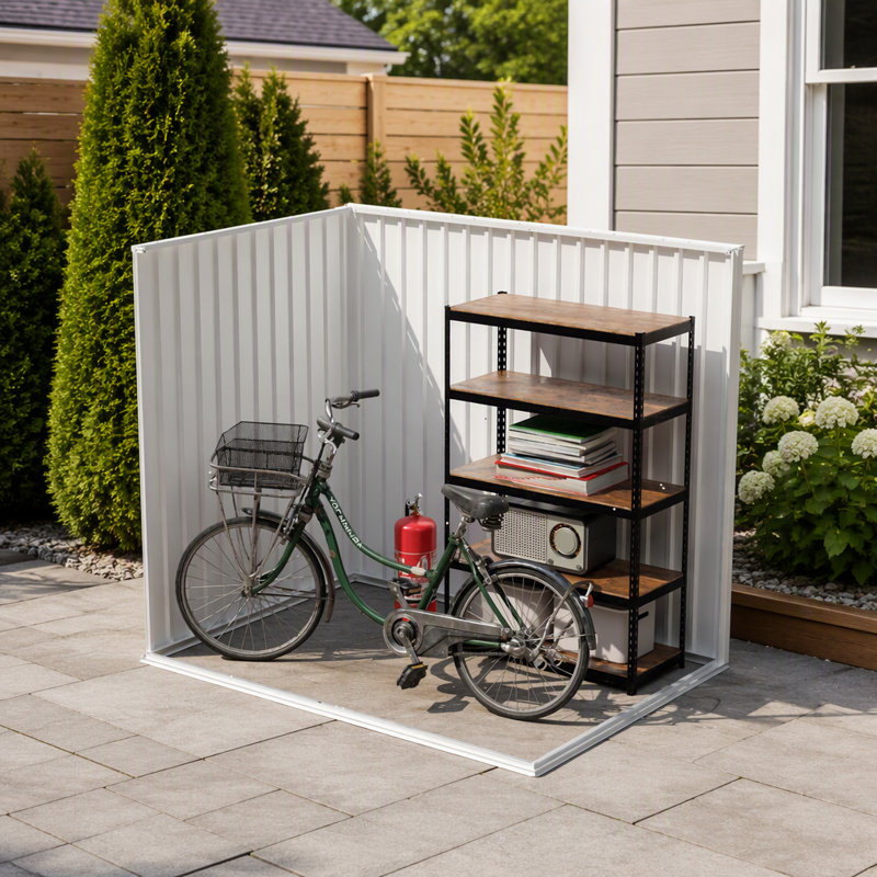 Remise de jardin durable en métal de 6 pi x 4 pi avec porte à charnière et toit en terrasse, idéale pour le patio et le rangement dans la cour