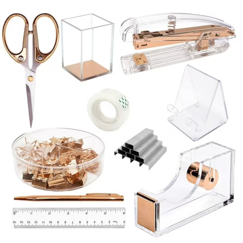 Ensemble de fournitures de bureau 10 pièces avec ciseaux, porte-stylo, ruban adhésif, pinces, agrafeuse, support pour téléphone, distributeur de ruban adhésif, ensemble de bureau complet