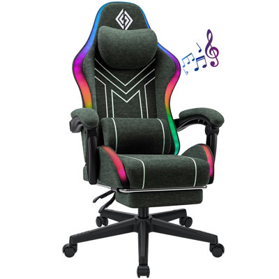 Fauteuil de jeu HOFFREE RVB avec lumières rythmiques à DEL et haut-parleurs Bluetooth Fauteuil de jeu inclinable ergonomique avec repose-pieds pour jeux vidéo et de bureau