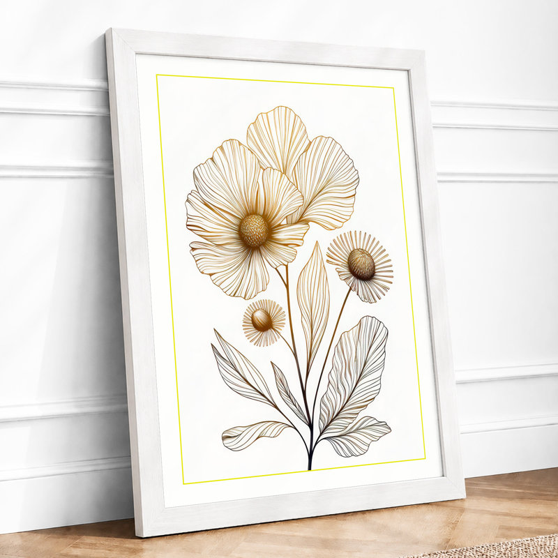 Study: Triple Bloom Botanical - Framed Print, A3 - 42.0 x 29.7 cm, White