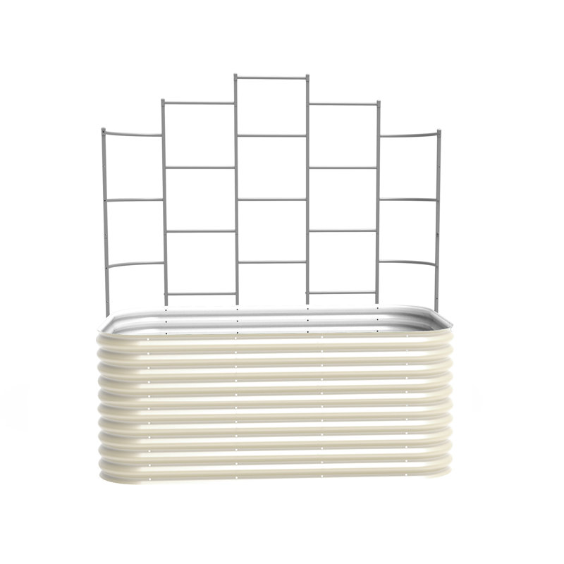 32" Tall 9 In 1 Modular Metal Outdoor Raised Garden Bed With Trellis, Pearl White