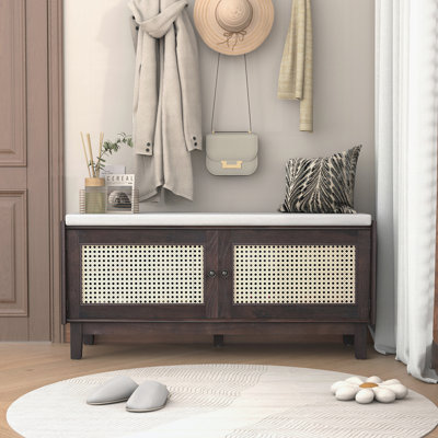 Banc d'entrée en rotin avec rangement Boho