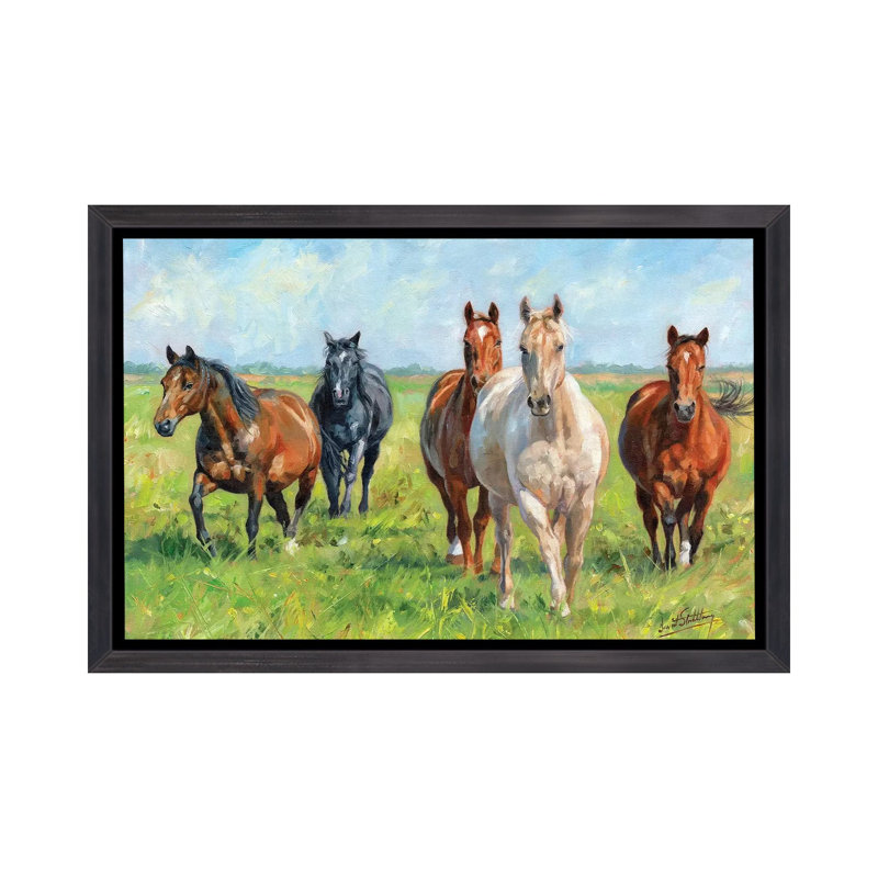 Chevaux sauvages par David Stribble - reproduction d'art, H 18 po x l 26 po x P 1,5 po, Toile avec cadre noir patiné