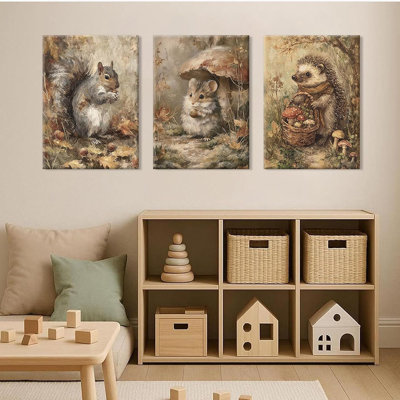 Woodland Animal Nursery Wall Art Baby Kids Poster Fall Autumn Animal Wall Decor Forest Prints Vintage Nursery Pictures Rustic Cottagecore Painting Artwork For Gallery Bedroom Ready To Hang