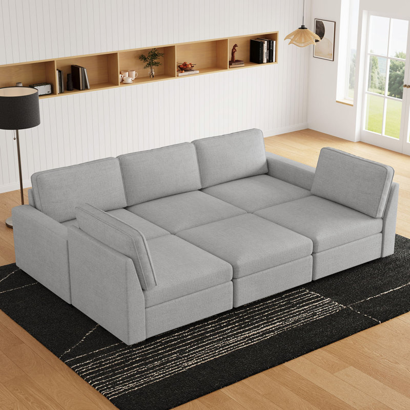 Modular U-Shaped Sectional Sofa, Solid Wood Frame, For Large Living Room & Open Concept Space, Gray Chenille