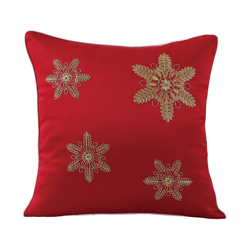 Ornements de Noël en lin violet saisonnier, motif rouge vif uni, tissu en satin de polyester, brodé, bordure passepoil blanc, étoiles, 18 po x 18 po, carré, coussin décoratif décoratif