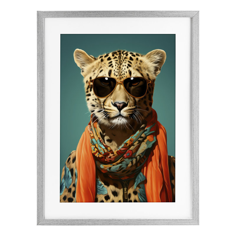 Safari Glamour Leopard, reproduction sous verre encadrée, design par Andrea Haase, Cadre de ferme gris, H 20 po x l 14 po