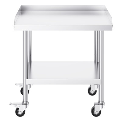 Table de travail 24 po x 28 po x 30 po, acier inoxydable, 4 roulettes, dosseret à 3 côtés, tablettes réglables au niveau pour les cuisines de restaurant et d'hôtel