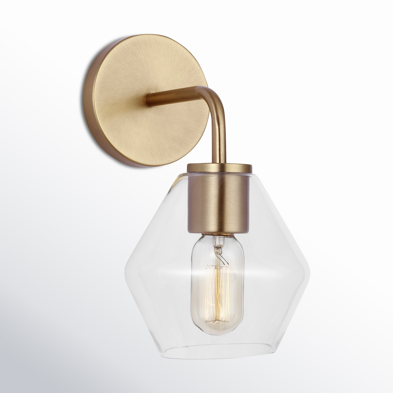 Rooks Single Light Dimmable Armed Sconce, Satin Brass, Clear