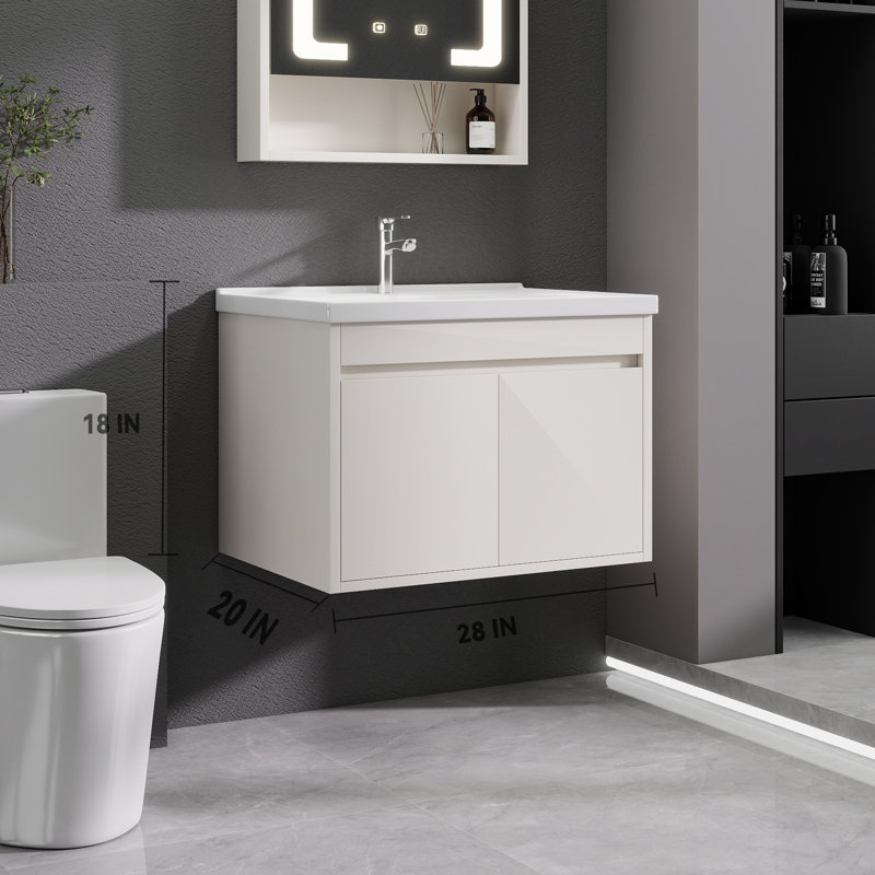 Space-saving Modern Vanity And Ceramic Sink Combo, Khaki