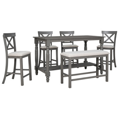 Ensemble de 6 tables de salle à manger à hauteur de comptoir avec 4 chaises et un banc pour la salle à manger