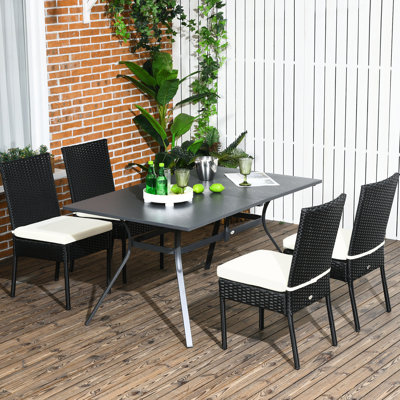 Patio Dining Chairs Of 4, Cream White. Pe Outdoor With Cushions And Backrests. For Deck, Porch, Garden. Superior Comfort. /Water . Metal Reinforced. 264 Lbs Weight Capacity. 17.78 In D X 22.14 W