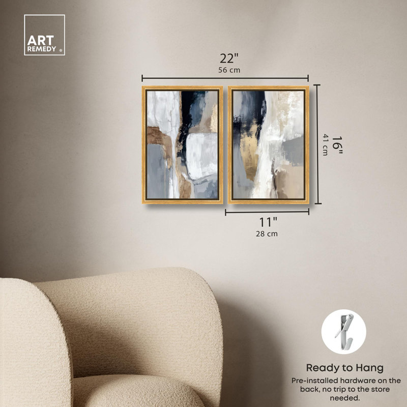 Ensemble de décoration murale abstraite « Gold Rift Duet » sur toile par Art Remedy, cadre noir, 10 x 15, Gold Frame