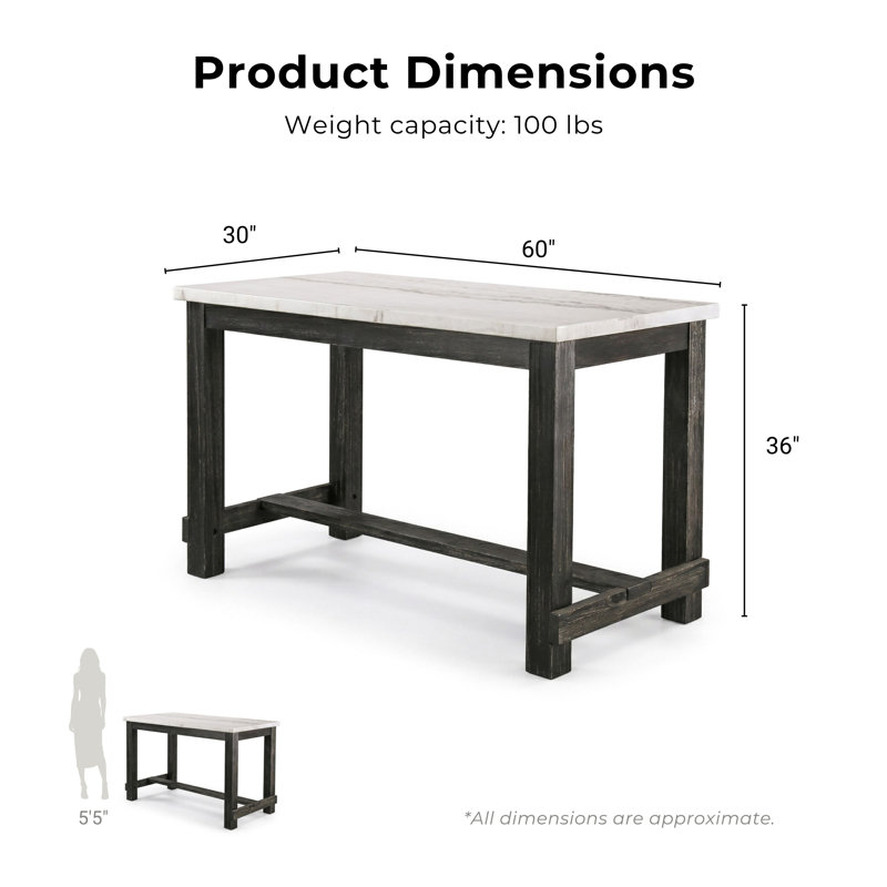 Kalb Rectangular Marble Top with Solid Wood Base Dining Table