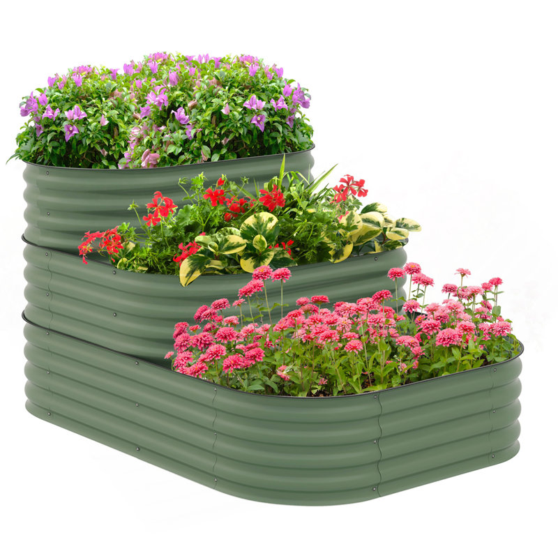 Outsunny 3-Tier Galvanized Steel Raised Garden Bed Kit, 62.25" X 43" X 32.25", 3 Combining Planter Boxes With Rubber Strip Edging, Open Bottom For Backyard, Garden, Patio, Green