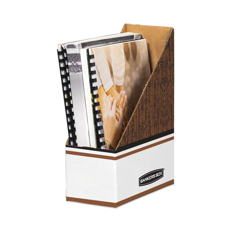 White and Wood Grain Cardboard Magazine File Holder