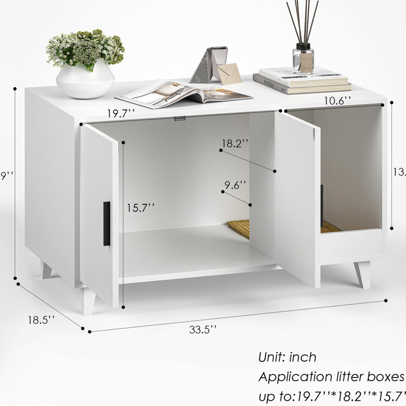 Enceinte cachée pour litière pour chat avec bloc-notes, panneau de particules blanc, H 19,9 po, espace clos pour chats, - surface, charge maximale de 120 lb, simple à assembler et à entretenir les meubles, espace, peut être utilisé