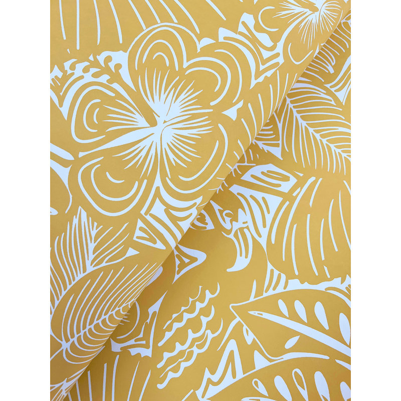Idalia Navy Floral Flamingo Wallpaper, Yellow