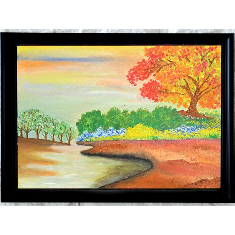 Paysage du soir en soirée | Acrylique sur toile | Avec cadre